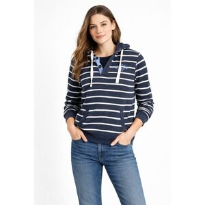 Soft As A Grape Cape Cod Striped Henley Hoodie Navy White Women Medium
